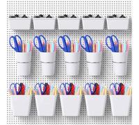 15 Pack Pegboard Bins and Cups with Hooks and Loops, White Pegboard Organizer Accessories Set with Cylindrical Cups, Square Buckets & Small Boxes for Garage, Workshop, Workbench, Office