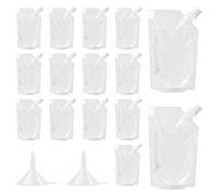 15 Pack Plastic Drinks Flasks with 2pcs Funnels, 200ml Clear Drink Pouches Reusable Beverage Bags, Drink Pouches for Festivals for Party Picnic Travel Camping Beach