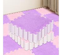 15 Pack Plush Foam Floor Tiles 30 x 30 x 1cm Interlocking Play Mat Squares with Border Soft Climbing Mats for Playroom and Nursery (Pink, Purple)