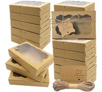 15 Pack Rectangular Kraft Paper Gift Boxes with Clear Window Internal Dimensions 7x4.3x1.5 Inches for Jewelry Candy Cookie Packaging Party Favors Wedding Baby Shower Celebrations