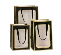15-Pack Retro Marble Window Tote Bags Clear PVC Front, Sturdy Snack and Party Favor Packaging for Weddings, Events(Black and gold)