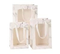 15-Pack Retro Marble Window Tote Bags Clear PVC Front, Sturdy Snack and Party Favor Packaging for Weddings, Events(Wei)