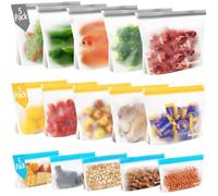 15 Pack Reusable Freezer Bags, ReaGold Zip Lock Bags Reusable Food Bags SandwichBag, Gallon Silicone Freezer Bags for Keeping Sandwich, Fruit, Meat, Veg Fresh for Longer