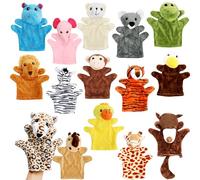 15 Pack Safari Animal Hand Puppet Plush Animal Hand Puppets Bear Monkey Elephant Giraffe Zoo Stuffed Puppet Toys for Show Theater Telling Story Teaching Role Play