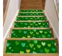 15 Pack Stair Treads Non Slip, 8" X 30" Indoor Stair Runner for Wooden Steps, Washable Staircase Protecters for Kids Elders Dogs, Green Seamless Pattern with Tiny Hearts