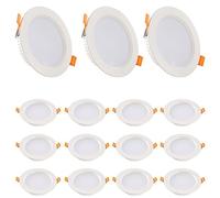 15 Pack Ultra Thin LED Recessed Downlights 7W 9W 12W 15W Selectable 3000K 4000K 6000K CRI 80 Energy Efficient Lighting for Home & Office