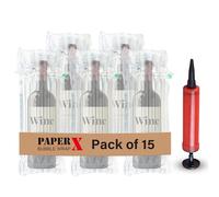 15-Pack Wine Bottle Protector Sleeves, Reusable Bubble Cushion Wrap Inflatable Bags with Pump, Secure for Airplane Travel, Moving, Shipping, Storage, Gift Packing, and Breakage Protection