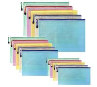 15 Pack Zipper File Bags, 3 Different Sizes A4 A5 A6 Mesh Document Bag Plastic Folders Wallets Office School Storage Pouches for Document Business Receipts Organization,5 Colours