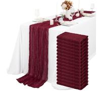 15 Packs Cheesecloth Table Runner Burgundy Semi-Sheer Table Runner 55x300cm, Rustic Gauze Boho Table Runner, Wedding Table Decor Table Cloth for Bridal Shower Party Wedding Holiday