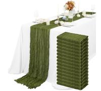 15 Packs Cheesecloth Table Runner Olive Green Semi-Sheer Table Runner 55x300cm, Dark Green Rustic Gauze Boho Table Runner, Wedding Table Decor Table Cloth for Bridal Shower Party Wedding Holiday