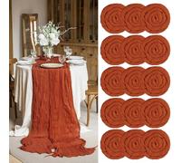 15 Packs Cheesecloth Table Runner Terracotta Semi-Sheer Table Runner 55x300cm, Rust Red Rustic Gauze Boho Table Runner, Wedding Table Decor Table Cloth for Bridal Shower Party Wedding Holiday