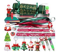 15 Packs Christmas Crackers, Make Your Own Christmas Crackers Kit, Diy Christmas Crackers Bulk, Christmas Party Cracker Candy Paper Boxes Novelty Decorations with Hats Riddle Cards Prize, No Snap