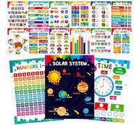 15 Packs Educational Poster, Thick Early Learning Posters Waterproof & Tear Proof with PET Film, Alphabet/Animals/Opposites/Emotions/Numbers Posters for Kindergarten Preschool Toddlers (14.5”x11”)