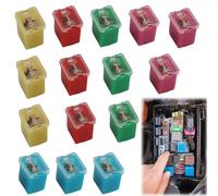 15 PCS 12V-24V Automotive Low Profile Jcase Box Shaped Assorted Fuse Mini Blade Block Fuses for Trucks, Cars, SUVs, Boats, 20A/30A/40A/50A/60A, 3 of Each