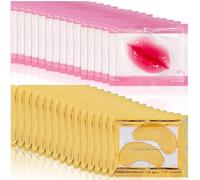 15 Pcs 24K Gold Eye Patch & 15 Pcs Crystal Lip Mask, Hydrating Collagen Gel | Anti Aging Wrinkle Gel Under Eye and Lip Patches, Eye Pads for Puffy Eyes & Dark Circles, Plumping Lip Masks for Dry Lips
