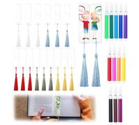15 Pcs Acrylic Bookmark Blanks, Bookmarks Set, DIY Clear Craft Book Marks, Blank White Cardstock Bookmarks, with Small Tassels and 12 Watercolor Pens, for Resin DIY Bookmark Moulds Silicone Moulds