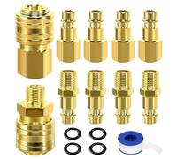 15 Pcs Air Line Connectors 1/4 BSP Airline Fittings, Euro Airline Compressor Air Line Fittings KitAir Hose Connectors and Fitting Coupler Couplings Tools Plug Kit with Male Female Thread