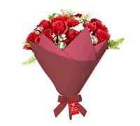 15 Pcs Artificial Roses Flowers Silk Flower Bouquet With Leaves And Stems Gift Wrap And A Red ribbon Home Wedding Party Garden Decoration