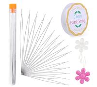 15 Pcs Beading Needles, 3 Sizes Stainless Steel Big Eye Bead Needles, Bead Threader, Embroidery Beading Needles with Clear Elastic Rope and Threader for Craft Jewelry Making