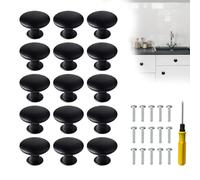 15 Pcs Black Drawer Knobs 30mm, Vintage Cabinet Handles With 15 Screws and Screwdriver for Wardrobes, Kitchen, Cupboard, Furniture