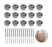 15 PCS Cabinet Door Knobs, 27mm Silver Round Brushed Metal Mushroom Drawer Handles With 30 Long Short Screws - Sturdy Pull Handle for Kitchen Cabinet, Dresser, Wardrobe Furniture