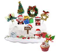 15 Pcs Christmas Cake Topper Merry Christmas Cake Decorations with Craft Christmas Tree Santa Reindeer Snowman Cupcake Decorations for Xmas Party Ornaments Decor Supplies