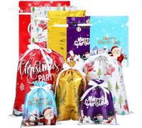 15 Pcs Christmas Gift Bags PE Drawstring Pouches for Small | Festive Printed Patterns, Easy Open and Close Design, Office Secret Santa, Teachers and Parents