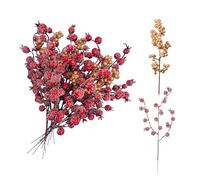 15 Pcs Christmas Holly Berries Twig Stem, Christmas Artificial 12 Pcs Snow Tipped Red Berry and 3 Pack Gold Berries Home Decorative for Xmas Tree Ornaments Wreath Making Supplies