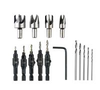 15 PCS Countersink Drill Bit Set, Woodworking Chamfered Set,1/4 Inch Hex Shank,HSS Twist Drill Dits,Wood Plug Cutter, Punch Tool for Wood Drilling,Plastic,Soft Metal