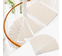 15 PCS Curved Wedge Stair Mats Non-Slip Self Adhesive Carpet for Wood Steps