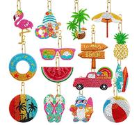 15 Pcs Diamond Art Keyrings,5D Diamond Arts and Crafts Painting Keychains with Hawaiian Style,Full Drill Diamond Art Kits Key Ring,Diamond Arts and Crafts Painting Kit Pendants for Bag, Purse,Key Case