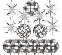 15 Pcs Disco Ball Balloons, Huge Silver Explosion Star Aluminum Foil Balloons for Birthday, Bachelorette, 70s 80s 90s Theme Party Decorations Supplies, Disco Fever