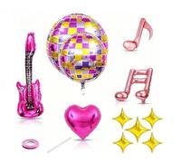15 Pcs Disco Ball Balloons Set, 4D Shining Mirror Foil Balloons with Pink Guitar Music Note for 70s 80s 90s Retro Theme Party, Disco Party Decorations for Birthday Graduation