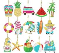 15 Pcs Double Sided Diamond Art Painting Keychains 5D DIY Hawaiian Styles,Summer Beach Full Drill Art Kits Keyrings Pendants for Girls Kids Adults Craft Mosaic Diamond Key Rings for Purse Phone Bag