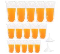 15 Pcs Drink Pouches for Festivals, Clear Juice Pouch Bags, Reusable Plastic Liquor Pouches with 2 Pcs Funnel for Party Picnic Travel Beverage (200ml, 350ml, 500ml)