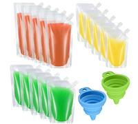 15 Pcs Drinks Pouches for Festivals, Reusable Plastic Drinks Flasks, Liquor Flasks with Spout, Juice Drinking Pouches Bags with 2 Pcs Funnels for Festivals Party Beverage - 250ml/350ml/500ml