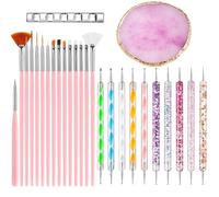 15 PCS Durable Nail Art Brushes Set, Nail Brush for Nail Art Ended Dotting Tool with Nail Polish Pallet Mixing Palette and Pen Holder for Manicure Art Tray Design Painting
