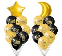 15 Pcs Eid Mubarak Balloons, Large Eid Mubarak Balloons for Home, Black and Gold Eid Mubaraks Latex Balloon, Ramadan Mubaraks Decorations, for Muslim Ramadan Party Decorations Home Holiday Decor