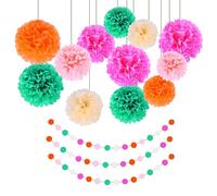 15 Pcs Floral Paper Decorations, Paper Pompom Decorations, Boho Style, Pastel Party Decorations for Wedding Decorations, Scene Setting (Orange, Pink, Green, White, Rose)