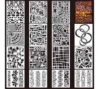 15 Pcs Geometric Stencils, Reusable Abstract Texture Stencils for Painting and Mixed Media Art Designs, Stencil for Crafts Painting on Card Canvas Paper Scrapbook Walls Wood Floor(10x8 Inch)