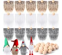 15 Pcs Gnome Beards for Crafting Easter Day Faux Fur Fabric Precut Gnomes Beards Handmade 30 Pieces Wood Balls for Halloween Christmas Valentine's Day Independence Day (Gray, Camel, White)