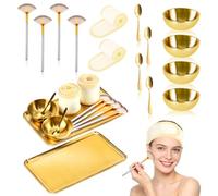 15 PCS Gold Esthetician Supplies 4 Face Mask Fan Brush Applicator 4 Stainless Steel Facial Mixing Bowls Esthetician Tray Gold 4 Small Cosmetic Scoop 2 Makeup Hair Wrap Headband for Spas Salon Women