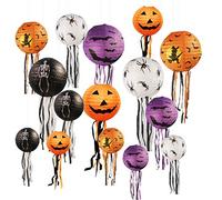15 PCS Halloween Pumpkin Paper Lantern Jack-O-Lantern with Whiskers, for Halloween Party Weddings Garden Bedroom Bar Indoor Outdoor Decoration, 3 Sizes