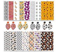 15 Pcs Halloween Transfer Paper for Polymer Clay, Pumpkin, Ghost, Spiders, Webs, Skulls Cats, Grids,Bottles Water Soluble Transfer Sheets for Polymer Clay DIY Art Jewelry Earrings Making 5.82X3.93in