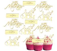 15 Pcs Happy Mothers Day Cupcake Topper Gold Acrylic Mirror Best Mom Cake Engraved Cake Topper Cupcake Decorations for Mother's Day
