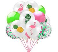 15 Pcs Hawaiian Tropical Party Balloons, 12 Inch Pink Green White Pineapple Flamingo Palm Leaves Printed Latex Balloons Confetti Balloon for Summer Beach Birthday Baby Shower Party Decorations