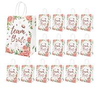 15 Pcs Hen Party Bags Hen Party Gift Bags Rose Gold with Handles Team Bride Paper Bags Floral Team Bride Bags for Wedding Bridal Shower Bachelorette Party