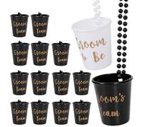 15 PCS Hen Party Shot Glasses, Plastic Beaded Bridal Shot Glasses Necklace, Hen Do Accessories - 1 Bride/Groom & 14 Team, Party Favours for Stag Do Bachelorette Bridal Shower (White & Black)