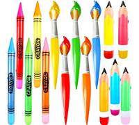 15 Pcs Jumbo Inflatable Crayons Set Neon Blow Up Crayons Paint Brush Pencils Hanging Prop Decoration for Classroom Garden Room Birthday Party Favor, 5 Colors