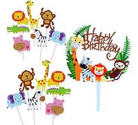 15 PCS Jungle Animal Cake Toppers,Birthday Shower Party Supplies,Animals Happy Birthday Cake Toppers Cake Decorations,Decoration With Giraffe, Tiger for Kids Boy Girl